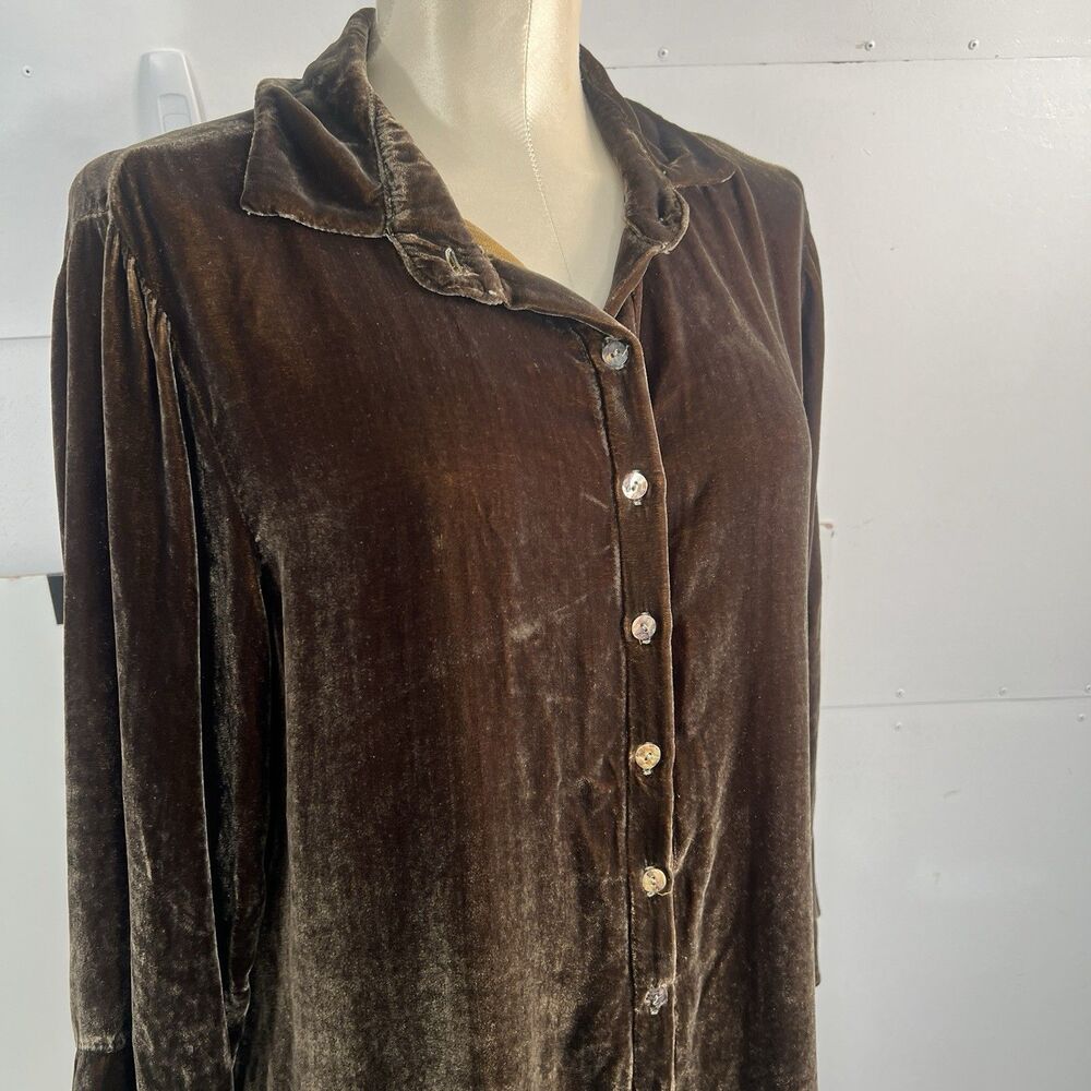 Cut Loose Velvet Easy Shirt Tunic Top Large Brown Silk Rayon Button lagenlook - Picture 4 of 13